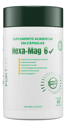 Hexa-mag 6 1000mg 60 Cápsulas Fortlife Sabor Sem Sabor