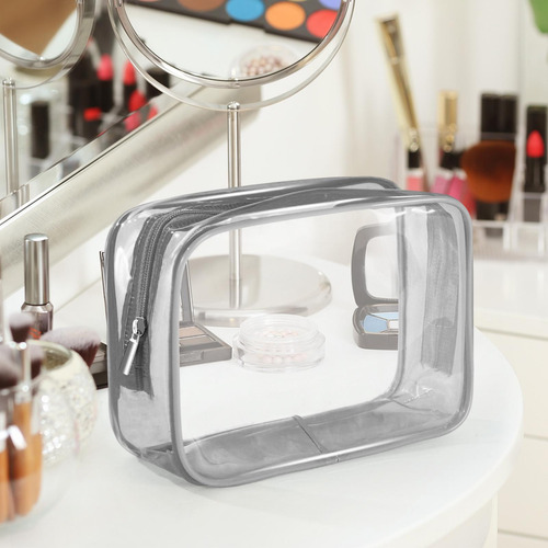2 Bolsa De Maquillaje Transparente Contenedor Portátil Gris