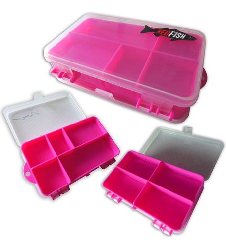 Caja Organizadora Plástica Rosa Doble Doble Tapa Multiuso