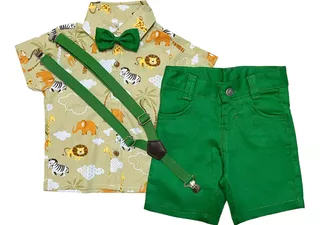 Roupa Safari Arca De Noé Tradicional Bege Com Verde Infantil