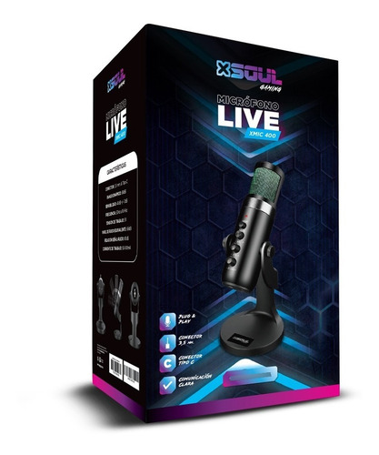 Imagen 2 de 2 de Micrófono Profesional Condenser Live Xmic 400 Luz Led Rgb
