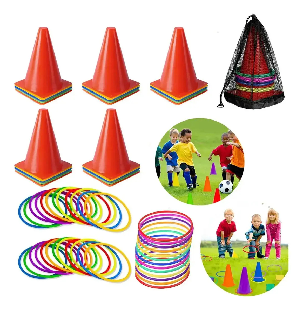 Kit de Agilidad para Fútbol con 25 Conos y 25 Aros, Incluye Bolsa, para Niños y Adultos