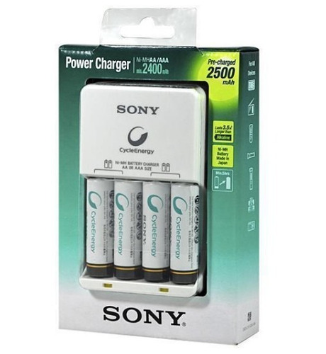 Carregador De Pilhas 2500mah Sony + 4 Pilhas Aa