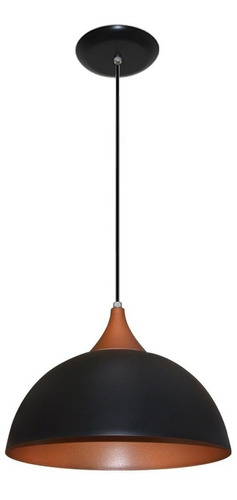 Lustre Pendente Meia Bola Preto com Cobre - Ideal para Mesa De Jantar, Sala, quarto