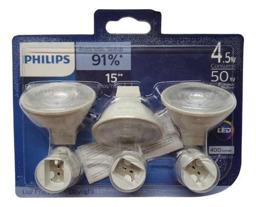 Foco Led Mr16 4.5 W Paquete De 3 Pz Con Balastro Philips