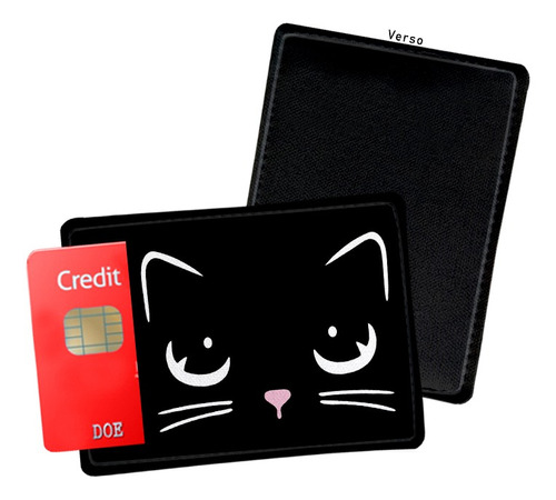 Porta Cartão De Credito Gato Preto Desenho do tecido Liso
