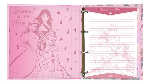 Caderno Fichário Argolado Princesas 4 Argolas C/elástico Dac