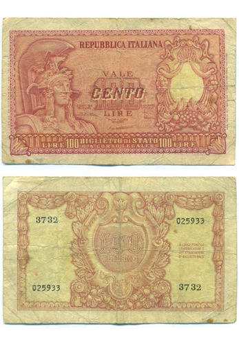 Italia Billete 100 Liras Año 1951 P#92b