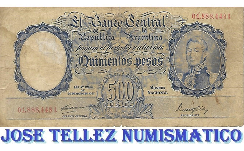 Bottero 2090 $500 Moneda Nacional Nros Rojos B- Palermo     