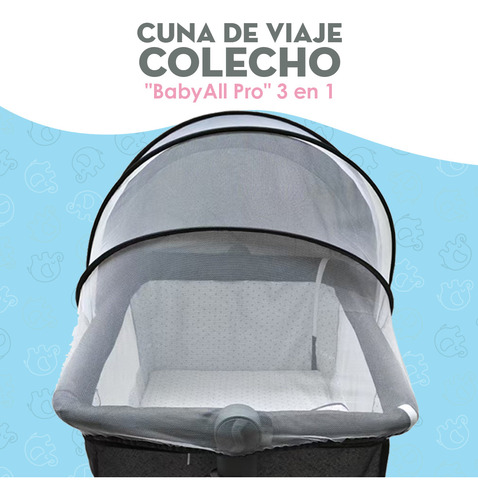Cuna Para Bebe De Doblae Soporte Con Mosquitero Gris Oscuro
