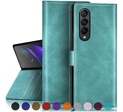 Funda Para Samsung Galaxy Z Fold 3 Cuero/bloqueo Rfid/aqua