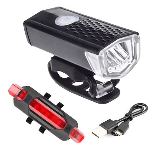 Kit Lanterna E Farol A Prova D'água Bicicleta Luz Ultra Led Cor Preto