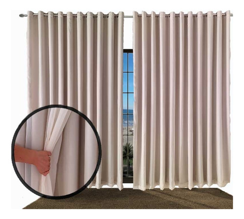 Cortina Blackout Tecido E Voil 6x2,70 Para Varão De 4 Mts Cor Palha