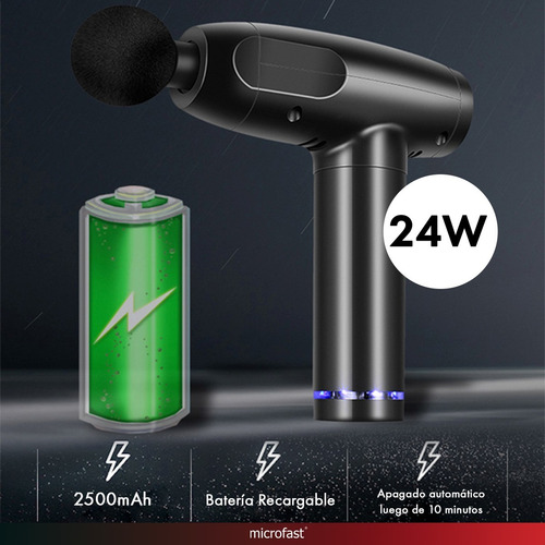 Masajeador Muscular Pistola Portátil 24w Batería 30 Vel Led
