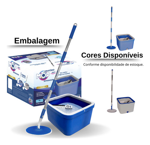 Mop Giratorio Agua Limpa Quadrado Compartimentos Separados