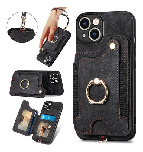 Para iPhone 14 13 Anillo De Dedo Hebilla Lanyard Card Case