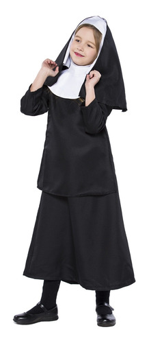 Vestido De Monja Negro Para Niños Con Capucha, Conjunto De D