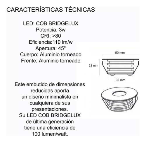 Imagen 2 de 3 de Mini Spot Embutir Led Integrado 3w Luz Calida Negro Mini R