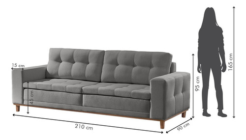 Sofá 3 Lugares 210cm Molas Ensacadas Living Braúna Paropas