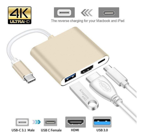 Adaptador 3 En 1 Usbc 3.1 A Usb3.0/c/hdmi/ 4k Mac Switch Pc