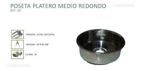 Imagen 2 de 2 de Lavaplatos En Acero304 Redondo Sobreponer 41x14cm Innovacero