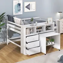 Comprar Cama Baja Tipo Loft Tamaño Matrimonial Con Escritorio, Cajon