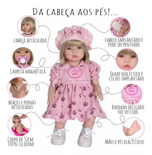 Boneca Bebê Tipo Reborn Realista Loira - Kit Acessórios - Sid Nyl