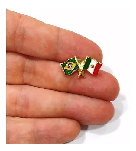 Imagem 2 de 5 de Kit 10 Bótom Pim Bandeira Brasil X México Folheado A Ouro