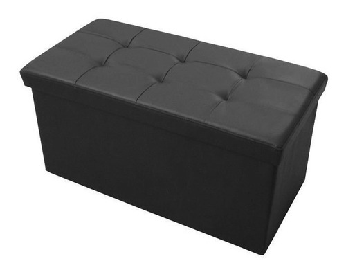 Puff Baul Eco Cuero Doble Desarmable Negro  Soporta 80kgs