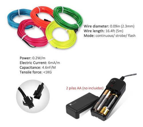 5m Wire Hilo Traje Luminoso Luz Tira Neon Rgb Cable Led