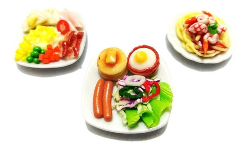 Set S3 Varios Platillos Comida Miniatura Para Casa De Muñeca