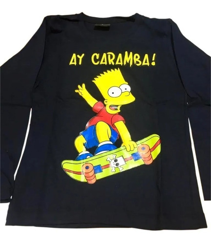 Remera Manga Larga Bart Simpson Niño Doble Estampa Premium