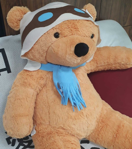 Urso Aviador De Pelúcia Gigante Bege Caramel 140cm 1,4 Mts