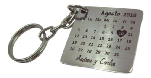 Imagen 2 de 2 de Dos Llaveros Calendario Aniversario Novios Personalizados Acero Inox Grabado Láser