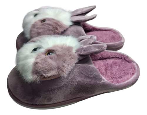 Pantufla Peluche Dama Invierno Piel Corderito Chinela Goma