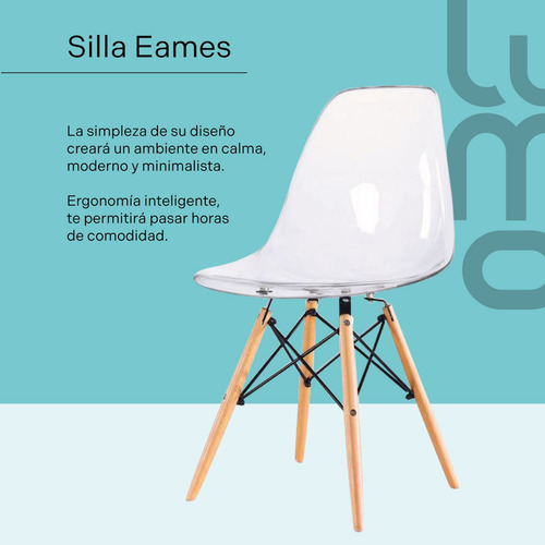 Set 2 Sillas Comedor Crystal Tipo Eames Transparentes Ghost Estructura de la silla Marrón claro Asiento Transparente Diseño de la tela N/A