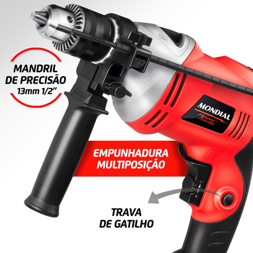 Furadeira martelete elétrica de 13mm Mondial FFI-05 700W + accesorios 127V