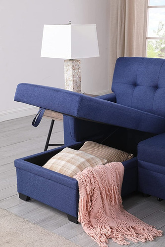 Sofá Seccional Reversible C/almacenamiento Azul, Lilola Home