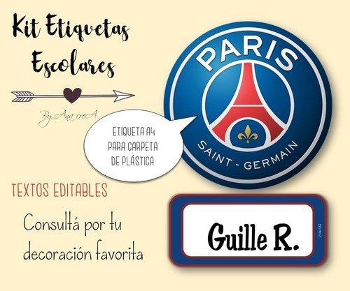 Etiquetas Escolares Imprimibles Paris Saint Germain #1 Edita