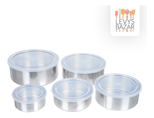 Imagen 4 de 10 de Set 5 Bowls De Acero Inoxidable Con Tapa Recipiente Metalico