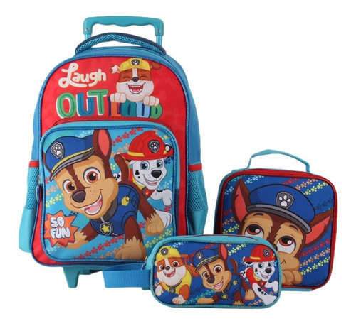 Mochila Con Ruedas  Lonchera  Estuche Niños Paw Patrol Color Azul