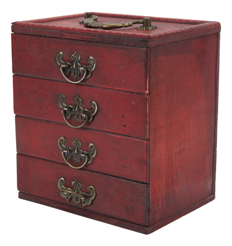 Joyero Retro De Madera Con Cajón Grande De 4 Capas
