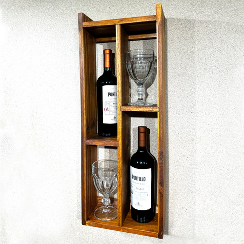 Cava Madera 2 Copas 2 Botellas Pared Colgante Moderno Deco