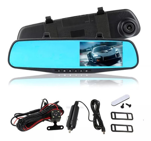 Espejo Retrovisor Dvr Universal 2 Camaras Delantera Reversa 