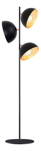 Lampara De Pie Orientable Moderna Campana 3 Luces Led E27 Estructura Negro Pantalla Negro/Cobre