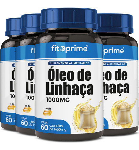 Imagem 1 de 3 de 4 Potes Óleo De Linhaça 1000mg Com 60 Cápsulas Fitoprime