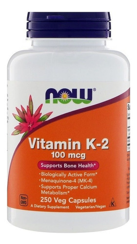 Vitamina K2 100mcg Now Foods 250 Capsulas Alta Absorção