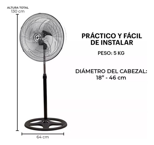 Ventilador 3 En 1 Pedestal Piso Pared 3 Velocidades 45 Cm 60 Hz Negro Plateado Metal 3