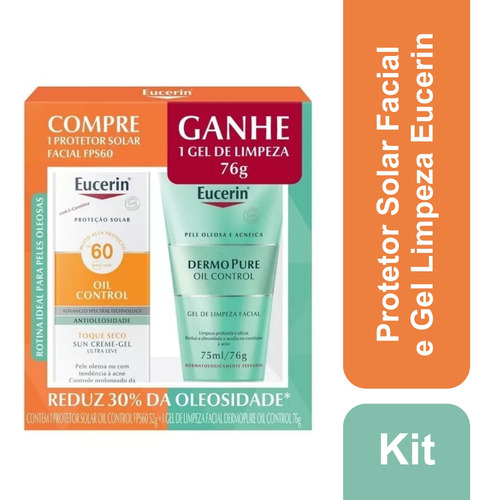 Kit Protetor Solar Facial Sun Oil Control Fps 60 E Gel Limpeza Dermo Pure Oil Control Eucerin