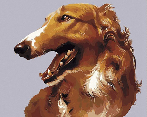 Vivid Brown Saluki A0 Lienzo Pintado Mano Diseño Punto Aguja